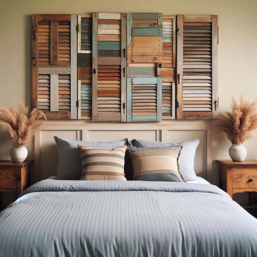 Repurpose old wooden shutters as headboards or footboards to give beds new life.