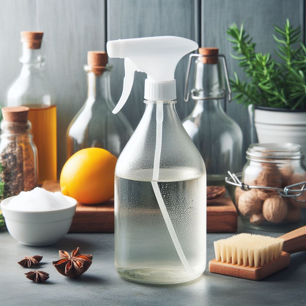 Homemade all-purpose vinegar cleaner in a spray bottle